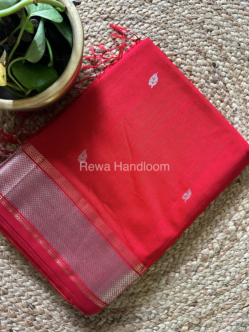 Maheshwari Red Silver Zari Saree-SPS-026