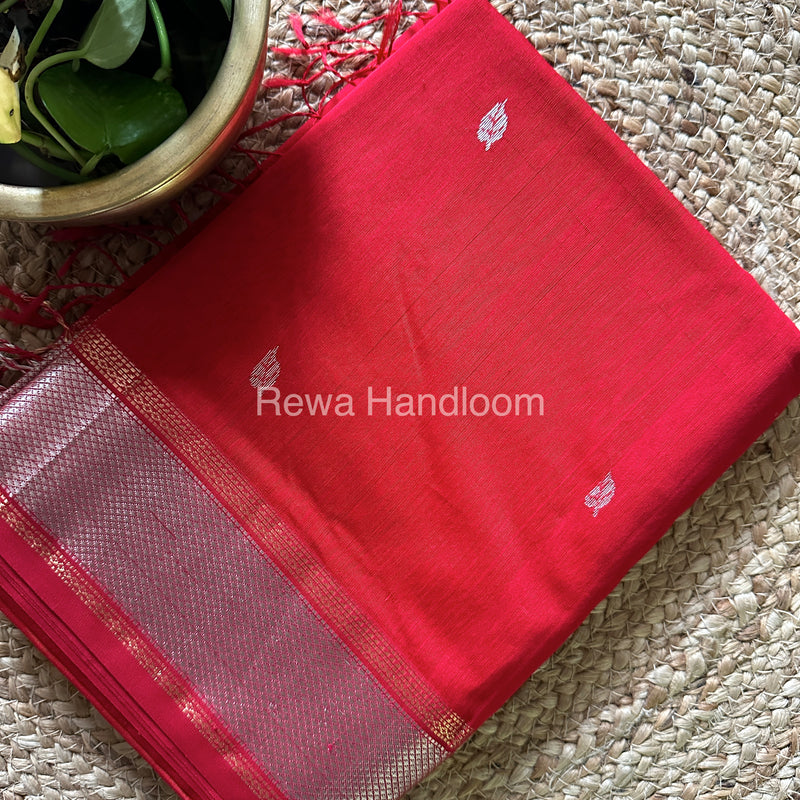 Maheshwari Red Silver Zari Saree-SPS-026