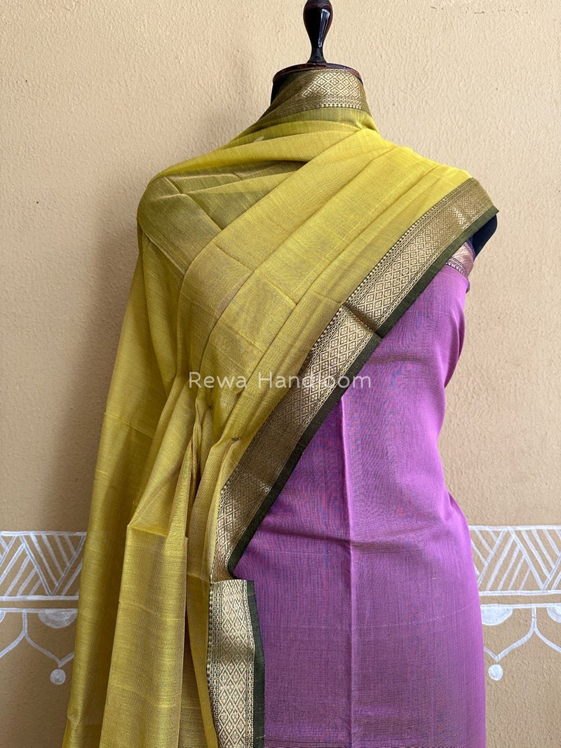 Maheshwari Lavender-Yellow Tissue Buta Dress Material TPT050