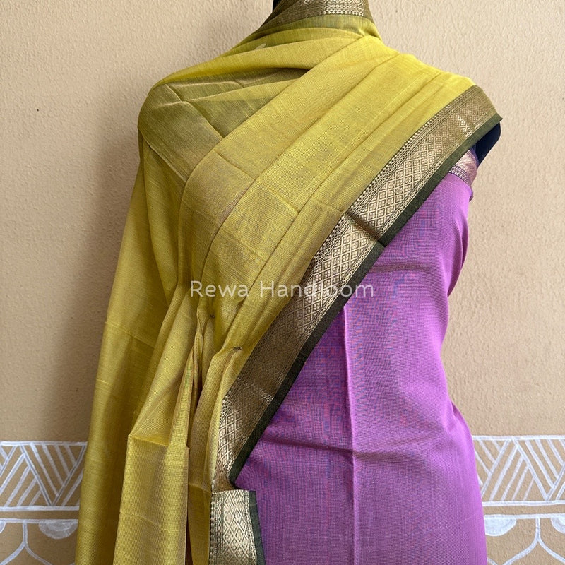 Maheshwari Lavender-Yellow Tissue Buta Dress Material TPT050