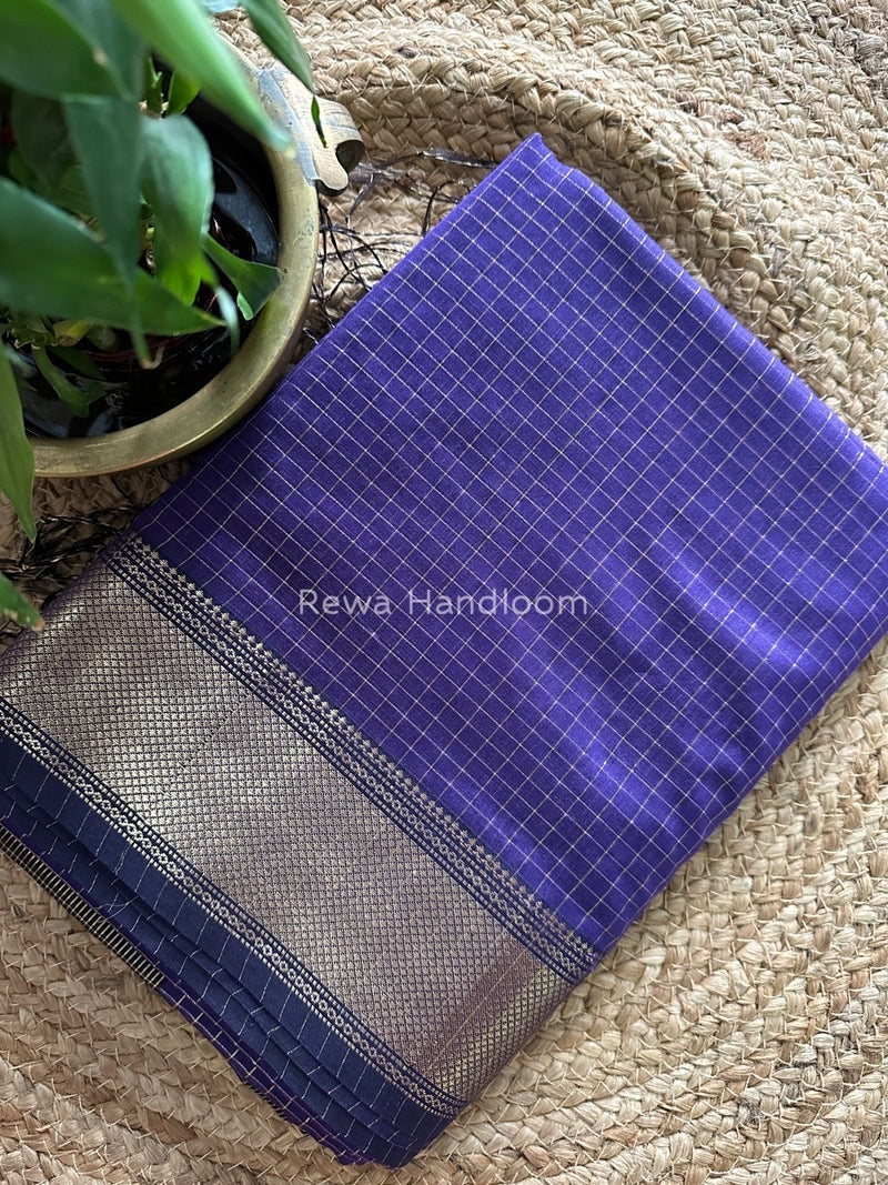 Maheshwari Purple Zari Checks Saree ZCHX162