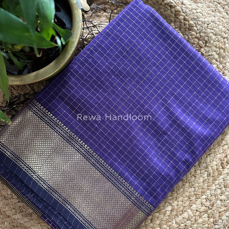 Maheshwari Purple Zari Checks Saree ZCHX162