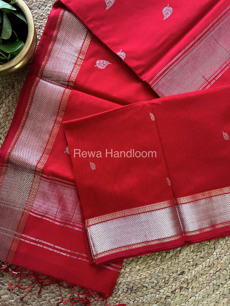 Maheshwari Red Silver Zari Saree-SPS-026