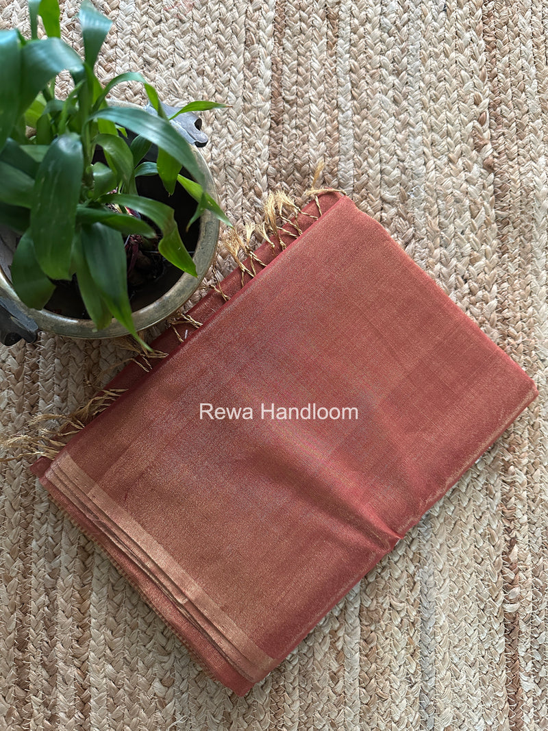 Maheshwari Dark Peach Tissue Saree TS055