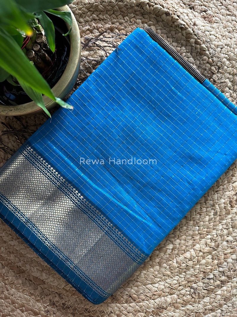 Maheshwari Blue Zari Checks Saree ZCHX166