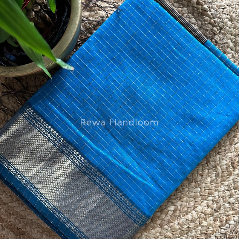 Maheshwari Blue Zari Checks Saree ZCHX166