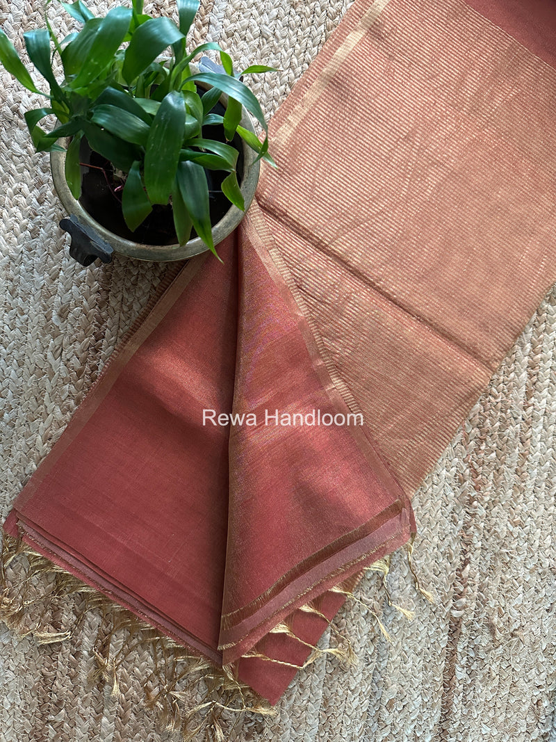 Maheshwari Dark Peach Tissue Saree TS055