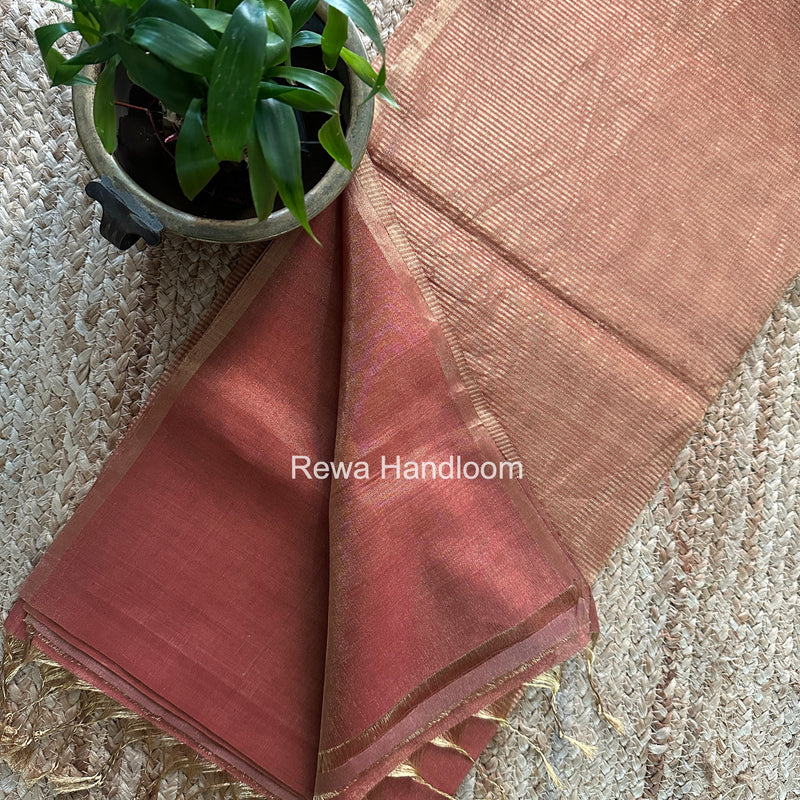 Maheshwari Dark Peach Tissue Saree TS055