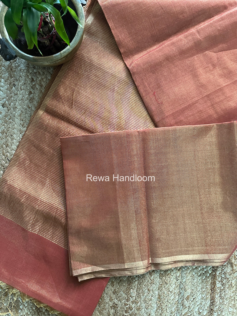 Maheshwari Dark Peach Tissue Saree TS055