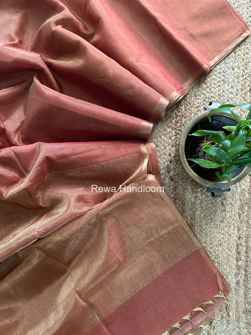 Maheshwari Dark Peach Tissue Saree TS055