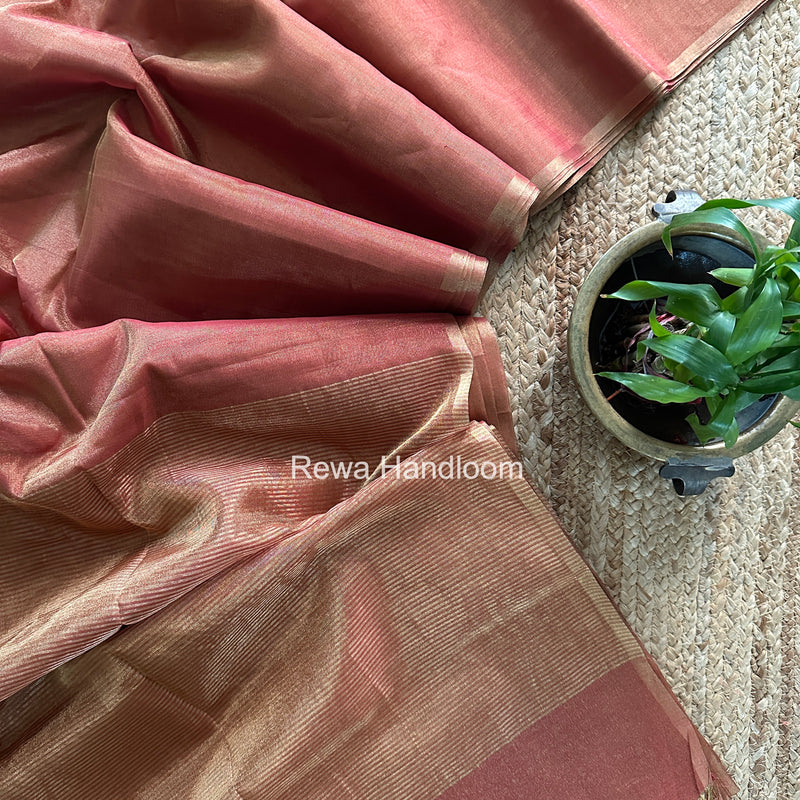 Maheshwari Dark Peach Tissue Saree TS055