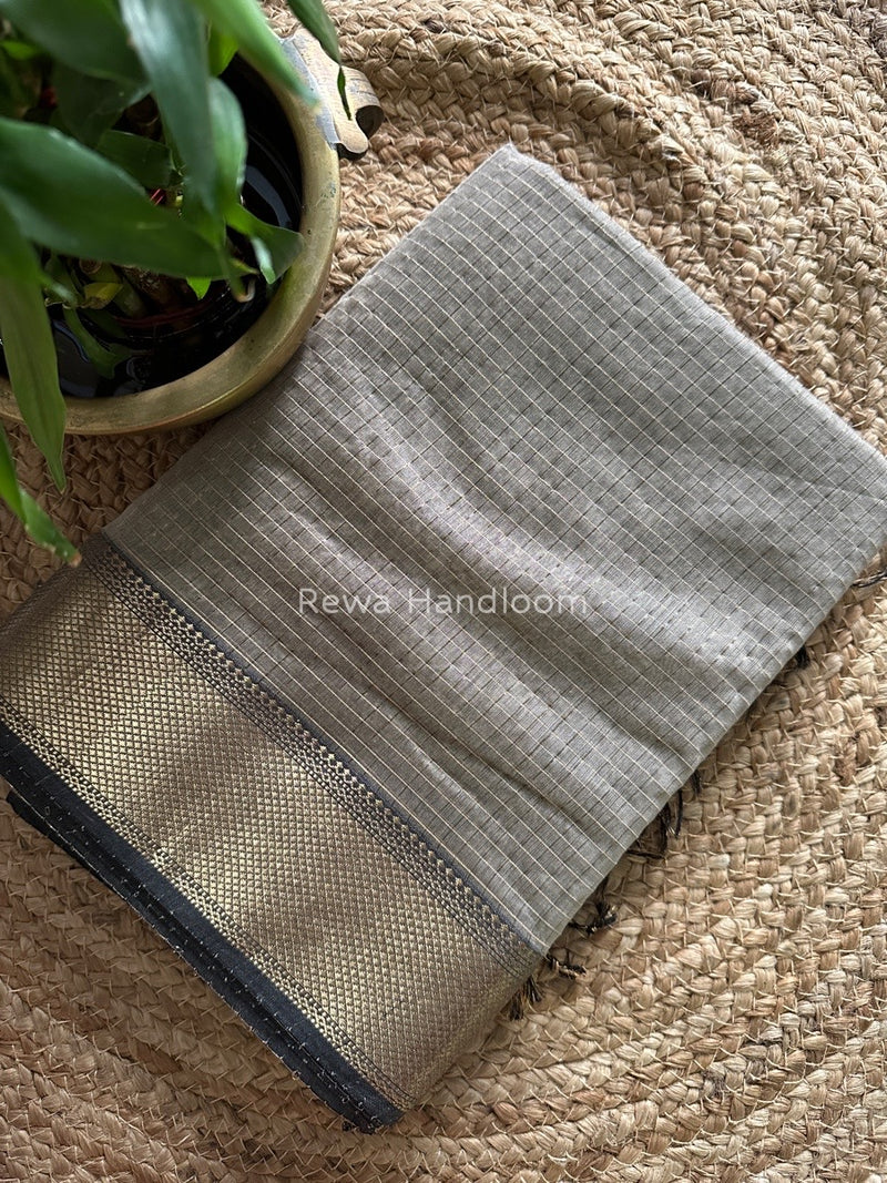 Maheshwari Cement Gray Zari Checks Saree ZCHX154