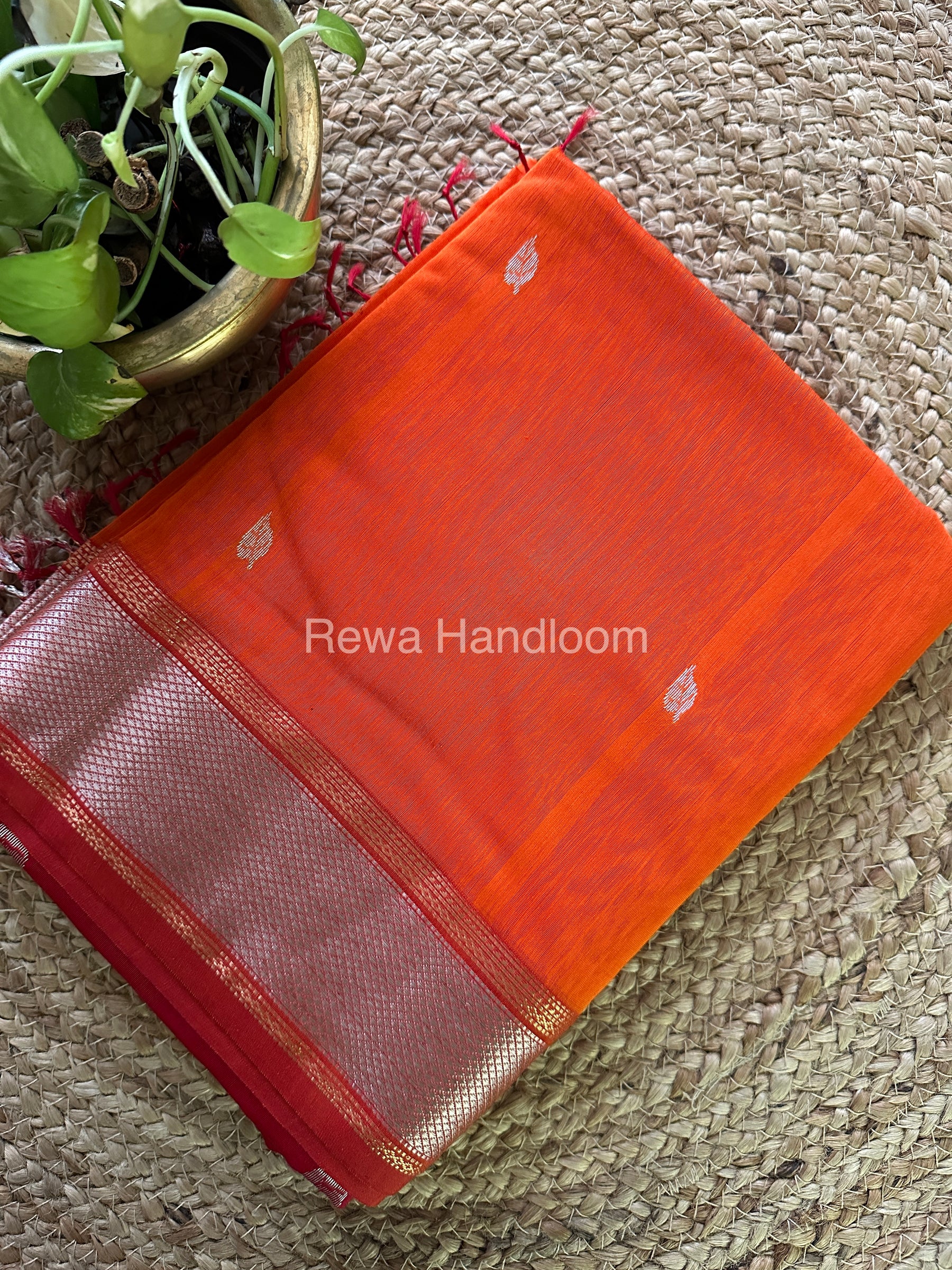 Maheshwari Orange Silver Zari Saree-SPS-024