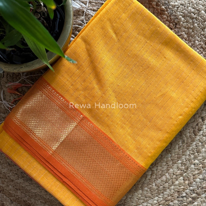 Maheshwari Yellow Zari Checks Saree ZCHX041