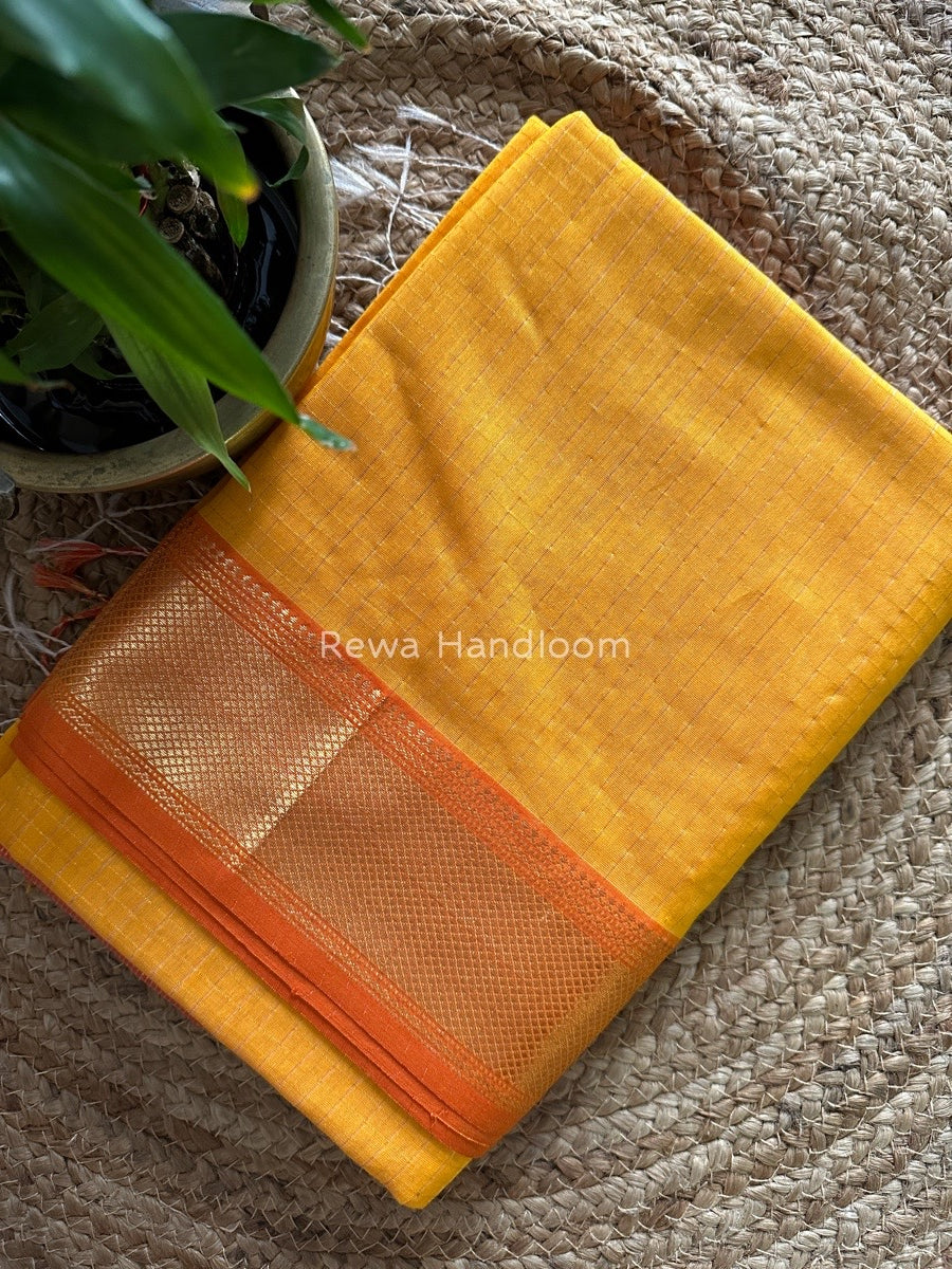 Maheshwari Yellow Zari Checks Saree ZCHX041