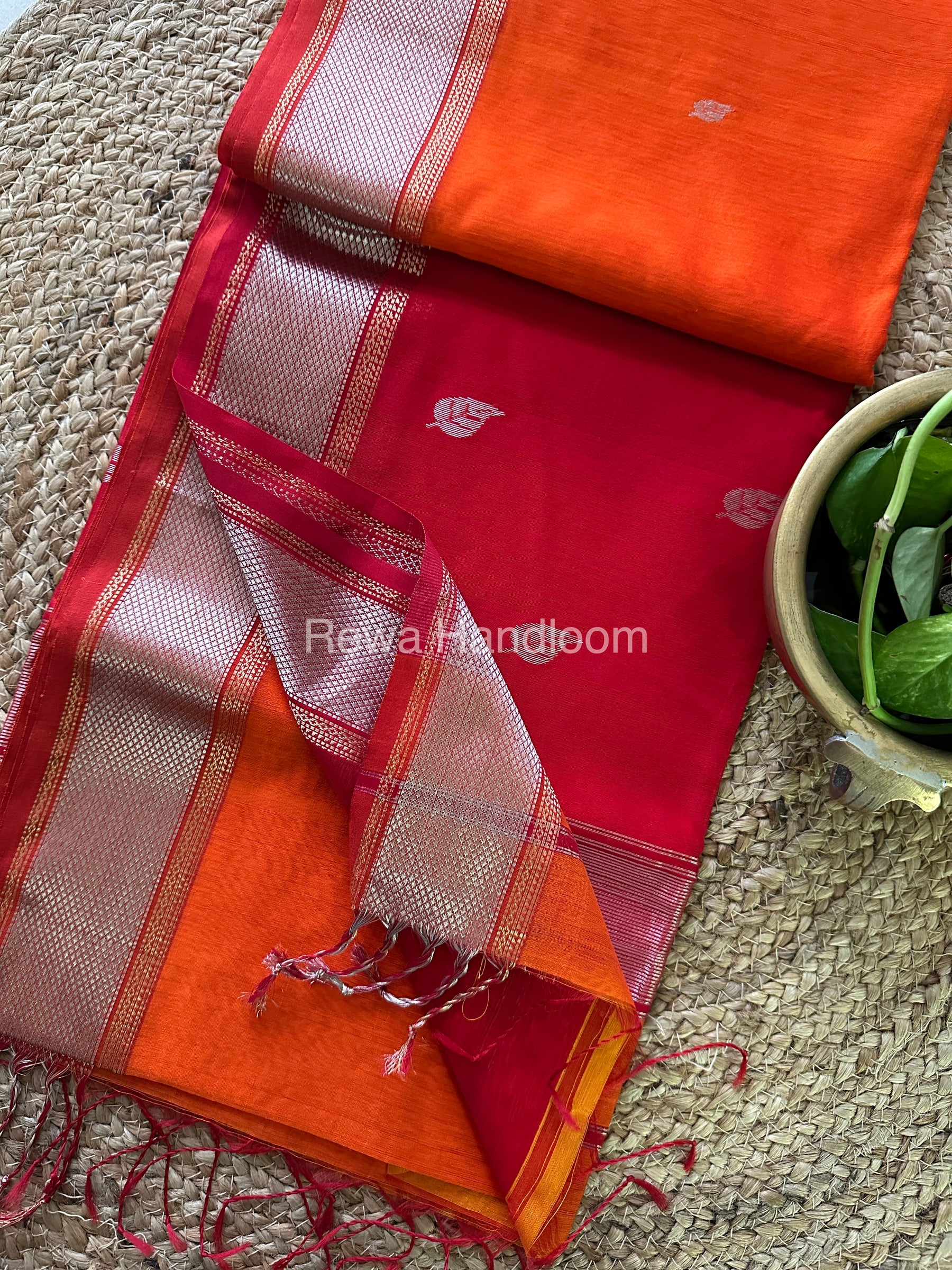 Maheshwari Orange Silver Zari Sarees-SPS-024