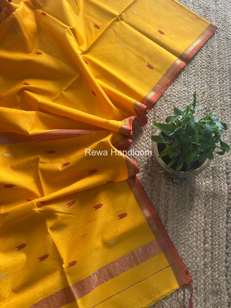 Mango Yellow V Butti Maheshwari Saree VBS054