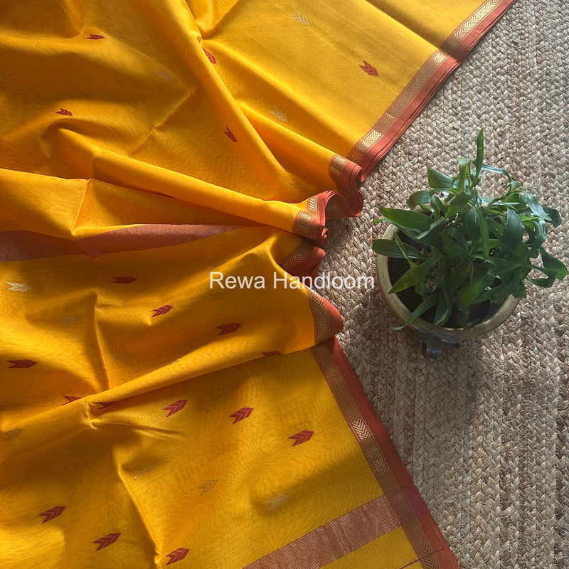 Mango Yellow V Butti Maheshwari Saree VBS054