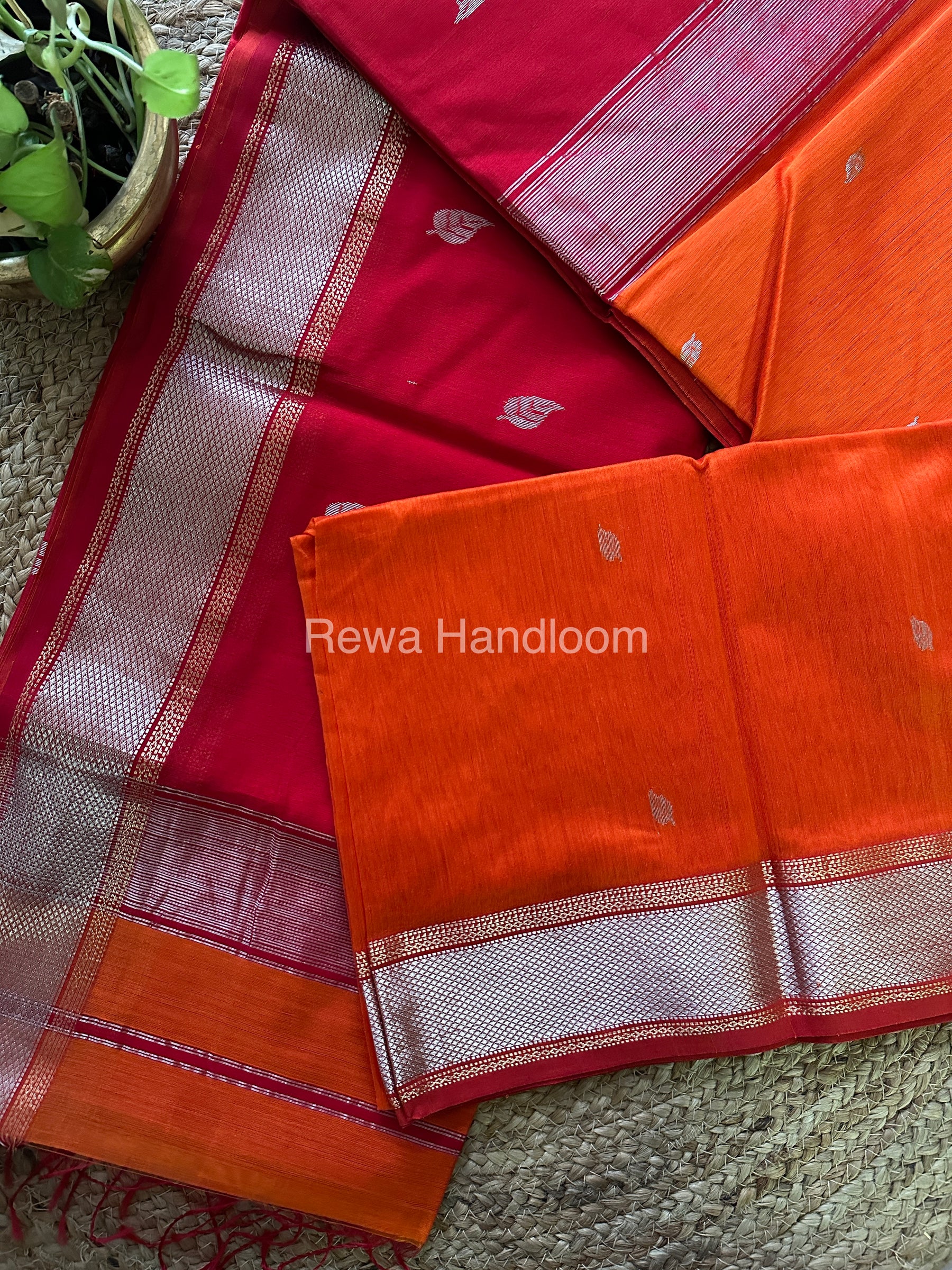 Maheshwari Orange Silver Zari Sarees-SPS-024