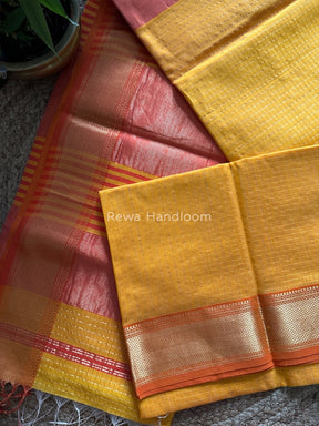 Maheshwari Yellow Zari Checks Saree ZCHX041