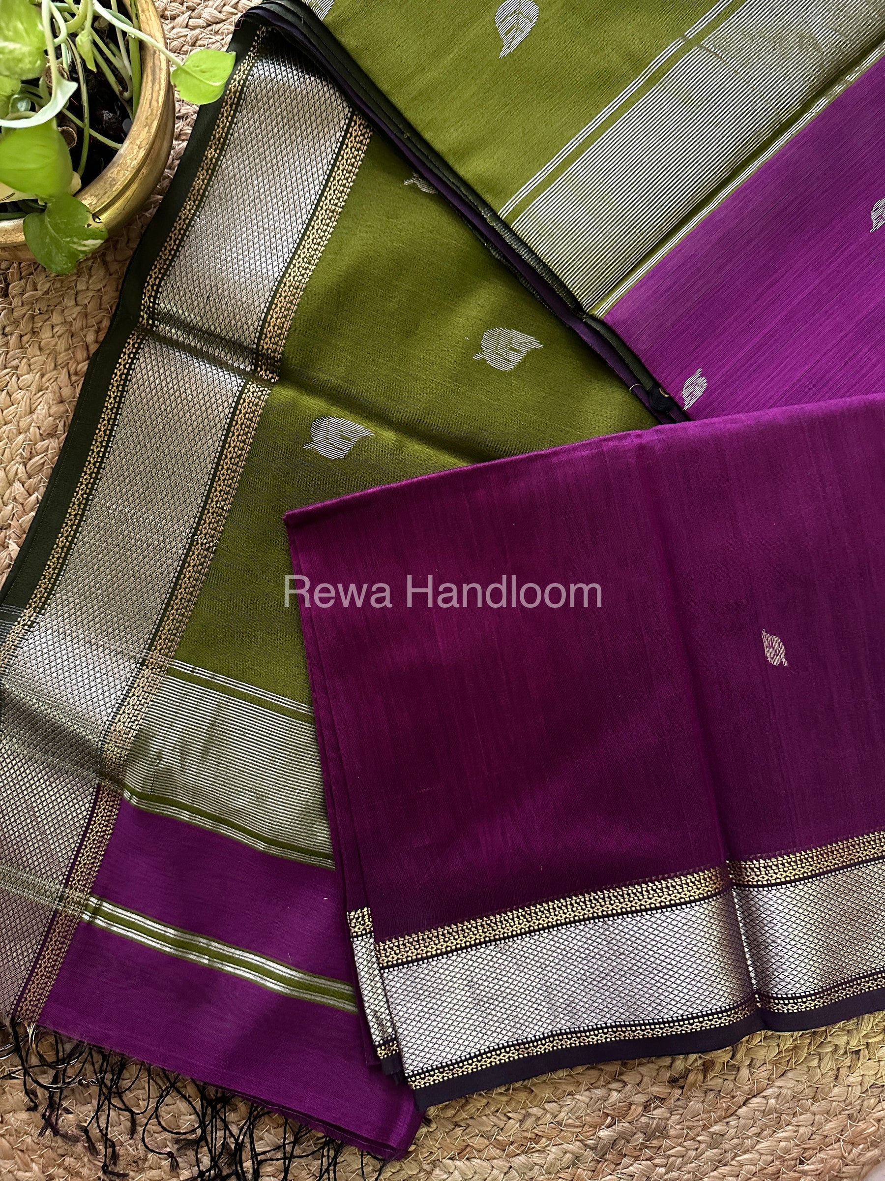 Maheshwari Violet Silver Zari Sarees-SPS-022