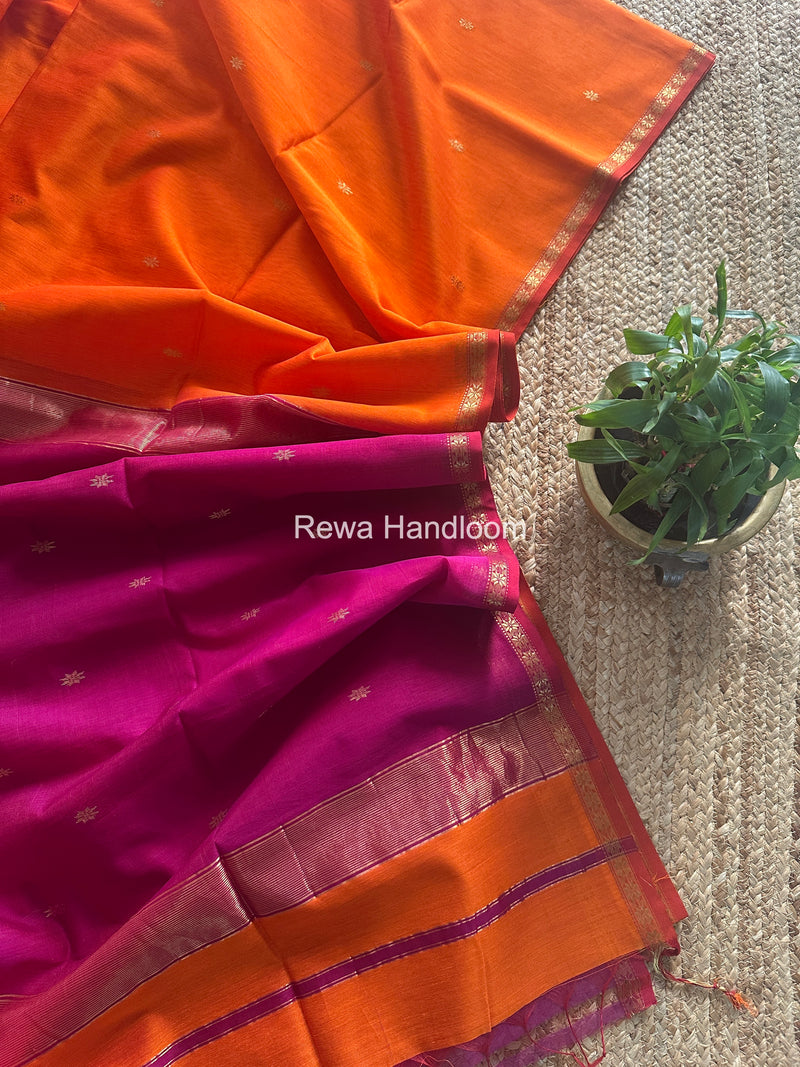 Orange Star Butti Maheshwari Saree SSB07