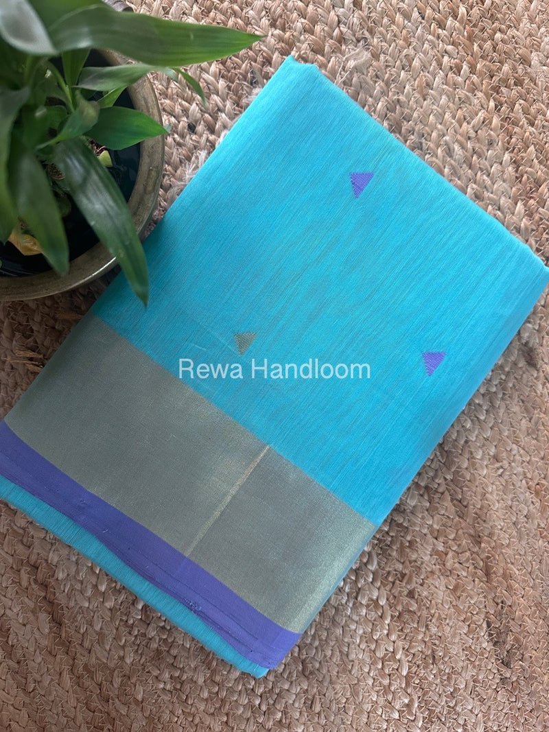 Sky Blue Zari Butti Maheshwari Saree SB0148