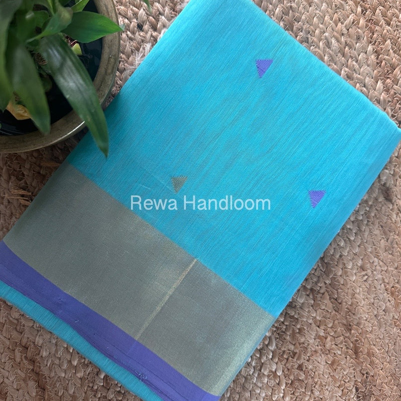 Sky Blue Zari Butti Maheshwari Saree SB0148