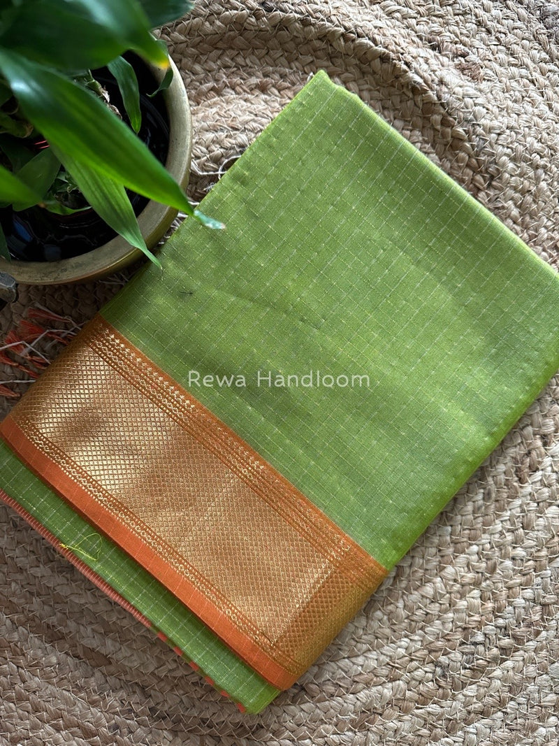 Maheshwari Mehendi Green Zari Checks Saree ZCHX155