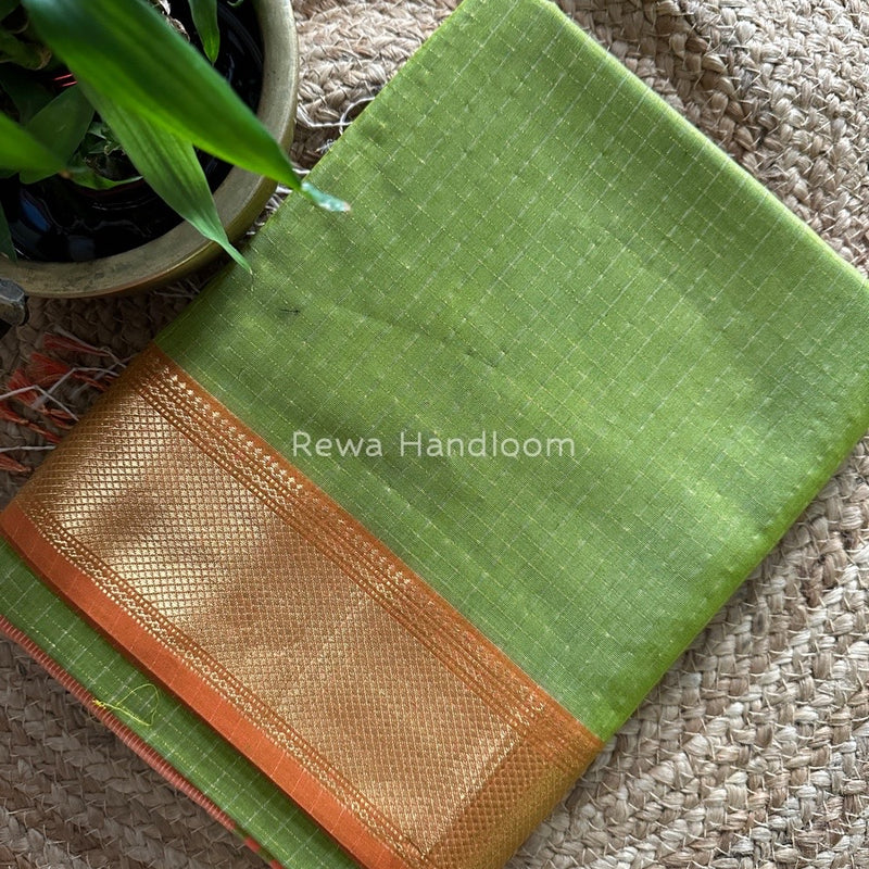 Maheshwari Mehendi Green Zari Checks Saree ZCHX155
