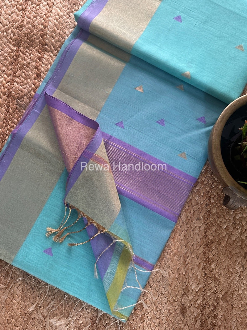 Sky Blue Zari Butti Maheshwari Saree SB0148