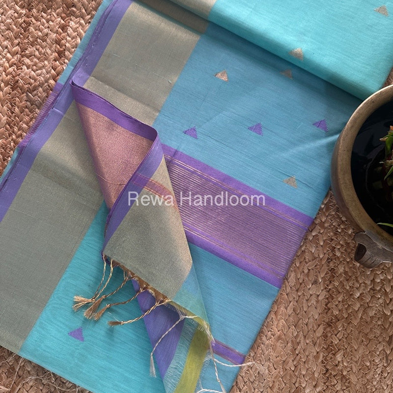 Sky Blue Zari Butti Maheshwari Saree SB0148