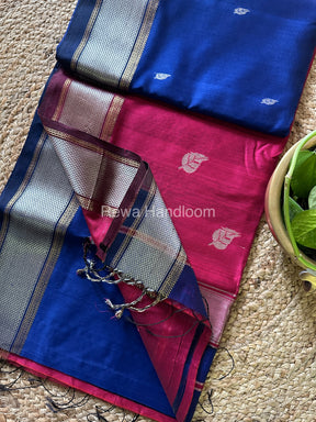 Maheshwari Blue-Rani Pink Silver Zari Sarees-SPS-012