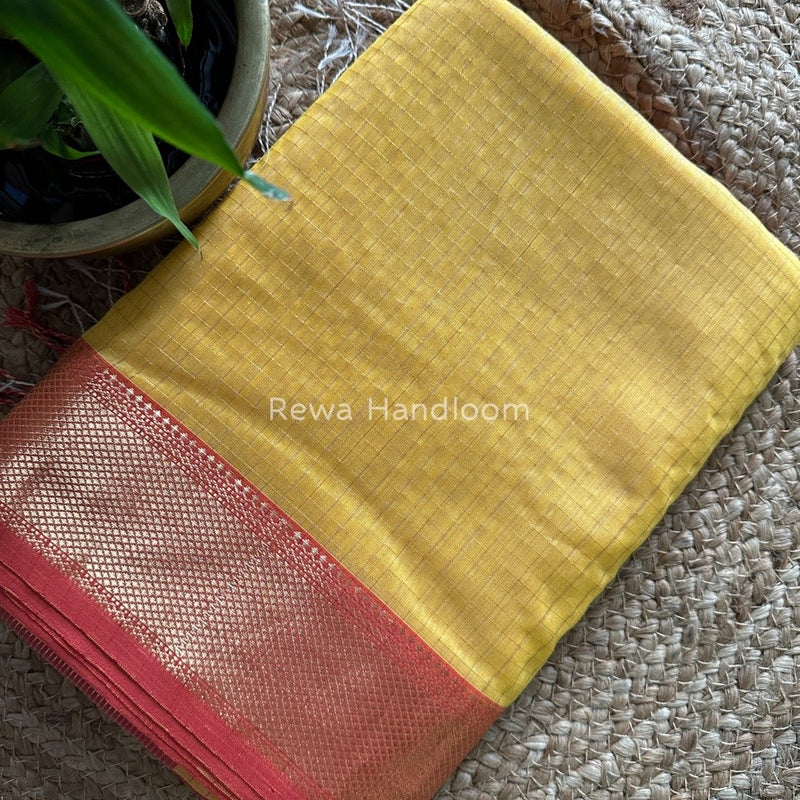 Maheshwari Yellow Zari Checks Saree ZCHX051