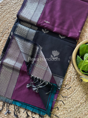 Maheshwari Violet Purple-Black Silver Zari Sarees-SPS-011