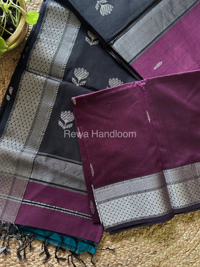 Maheshwari Violet Purple-Black Silver Zari Sarees-SPS-011