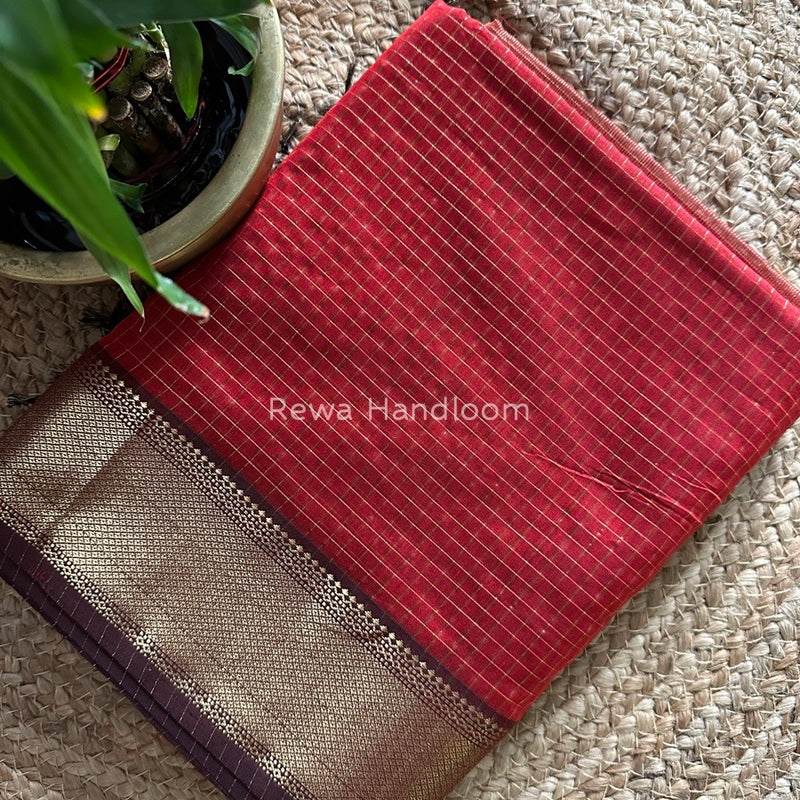 Maheshwari Maroon Zari Checks Saree ZCHX052