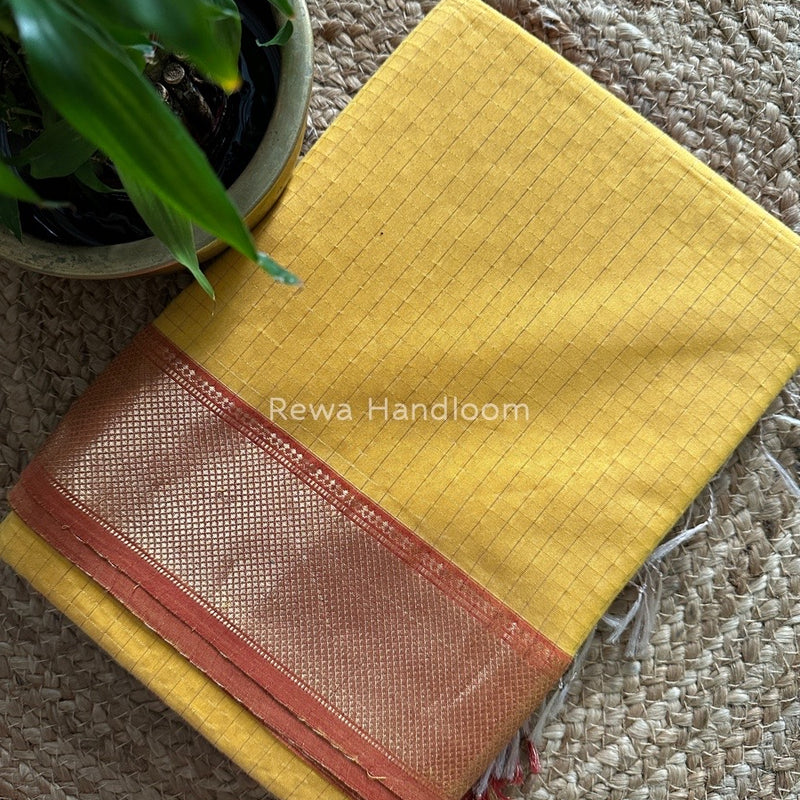 Maheshwari Yellow Zari Checks Saree ZCHX173