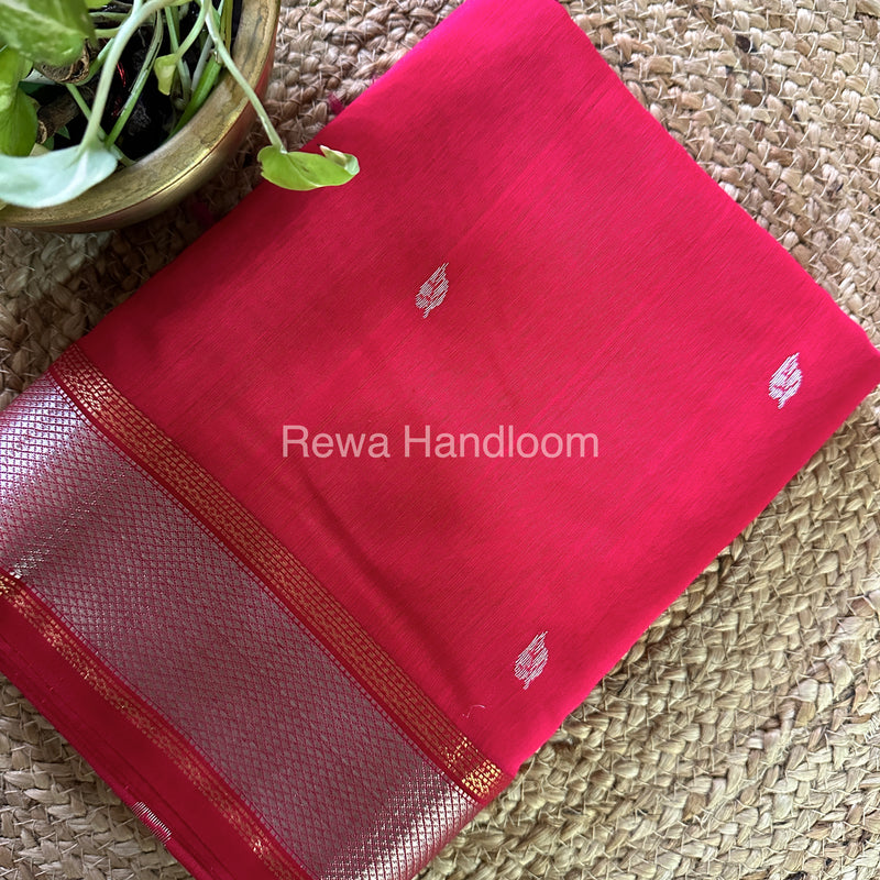 Maheshwari Rani Pink Silver Zari Saree-SPS-031