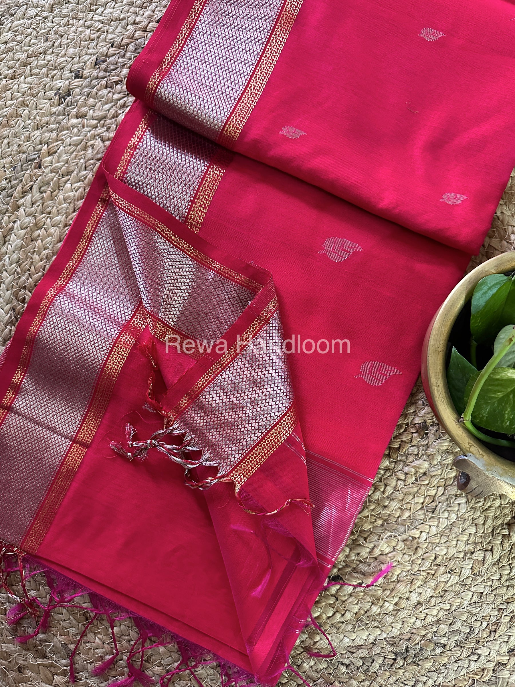 Maheshwari Rani Pink Silver Zari Sarees-SPS-031