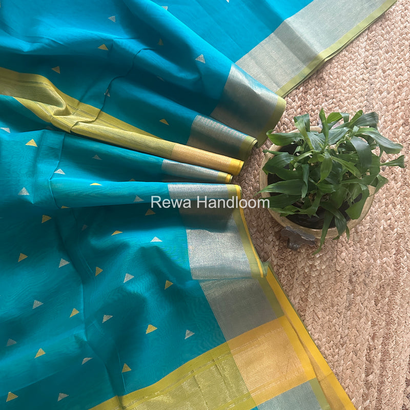 Sky Blue Triangle Butti Maheshwari Saree SB0181