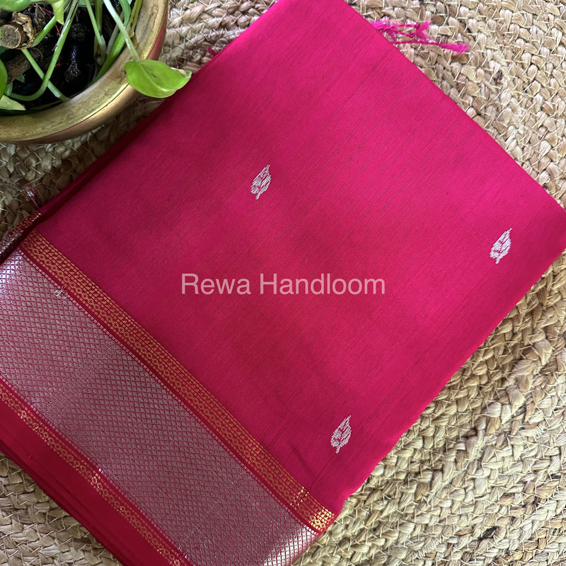Maheshwari Purple Pink Silver Zari Saree-SPS-021