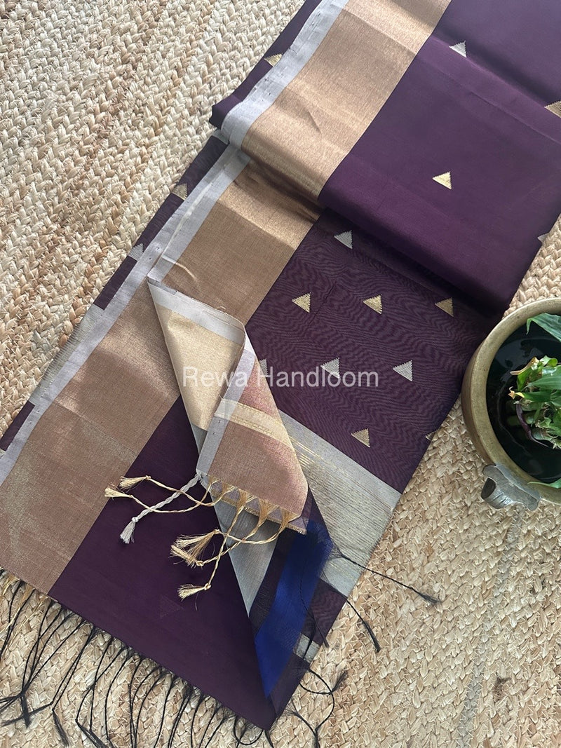 Wine Zari Butti Maheshwari Saree SB0160