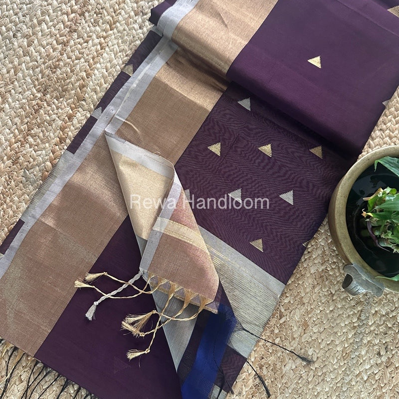 Wine Zari Butti Maheshwari Saree SB0160