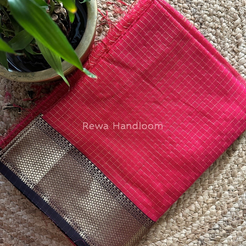Maheshwari Rani Pink Zari Checks Saree ZCHX051