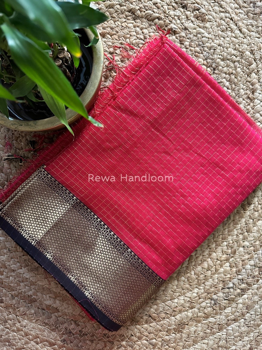 Maheshwari Rani Pink Zari Checks Saree ZCHX050