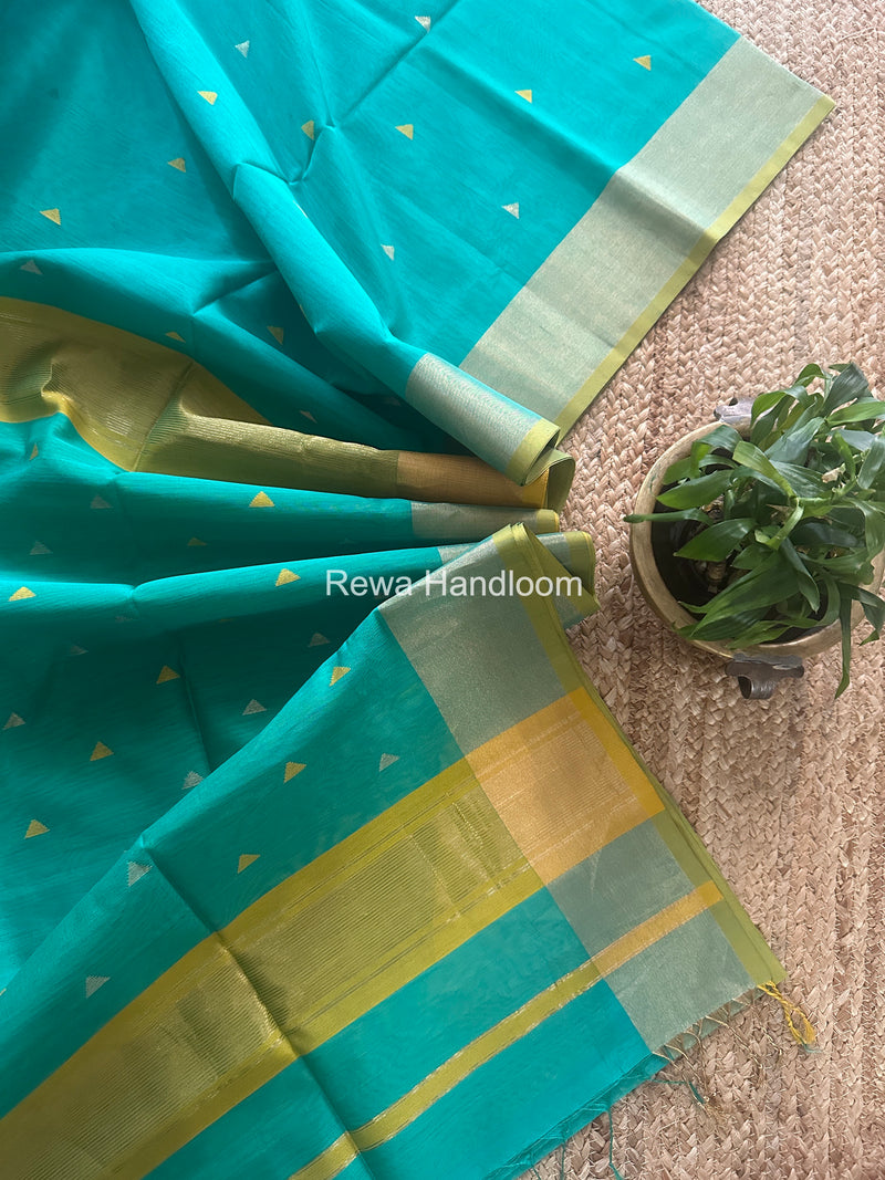 Sea Green Triangle Butti Maheshwari Saree SB0179