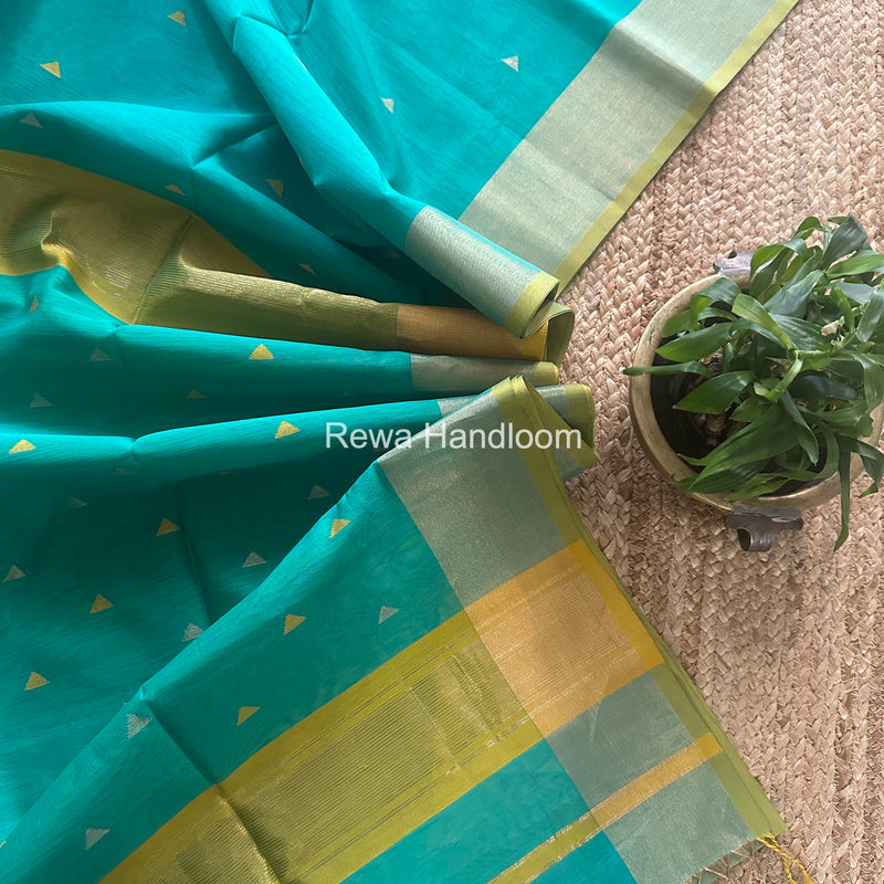 Sea Green Triangle Butti Maheshwari Saree SB0179