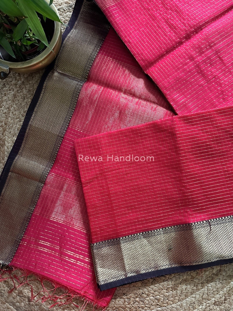 Maheshwari Rani Pink Zari Checks Saree ZCHX051