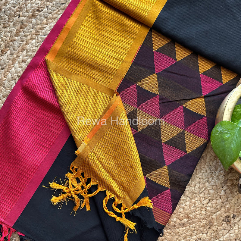 Maheshwari Black Heavy Pallu Saree-DPS013